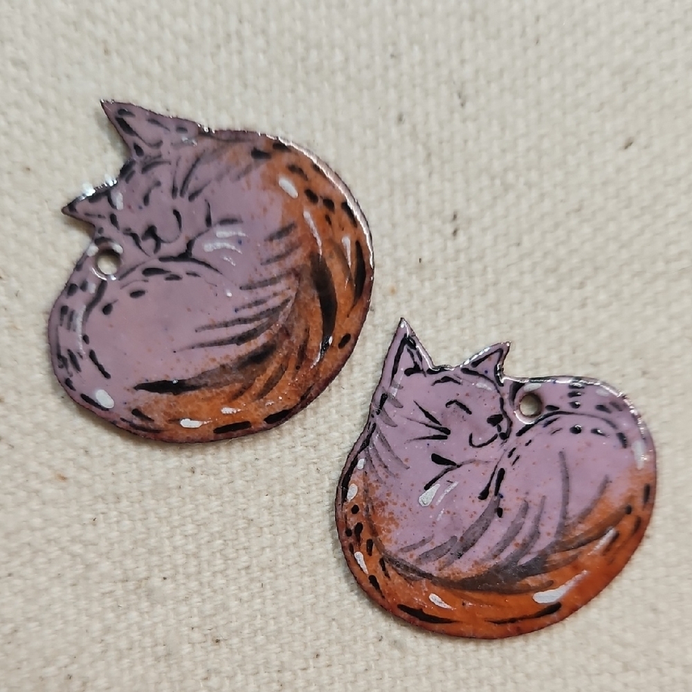 Expertly Crafted Cute Sleeping Cats In Bed Enamel Copper Earring Charms